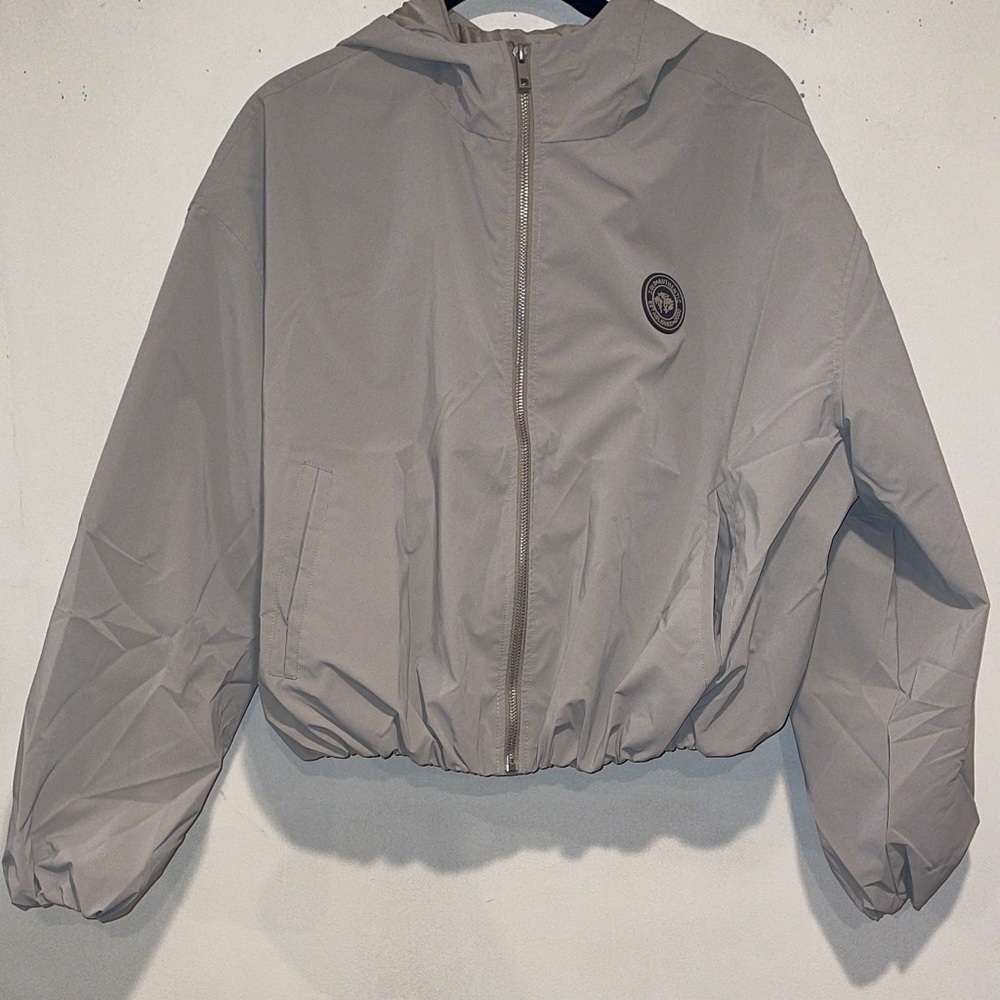 Girl’s Beige Hooded Jacket Size 14 | Logo Zip Front | NWT Warm Lined Coat